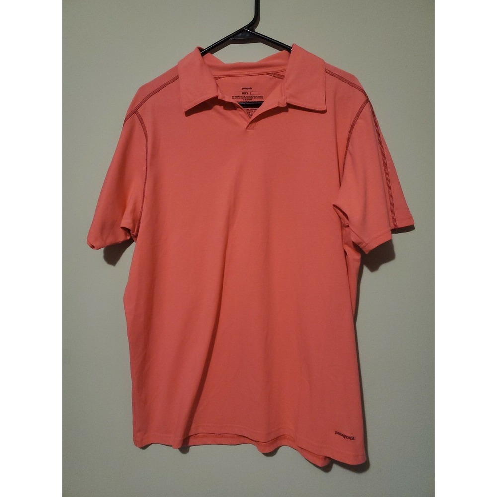 Patagonia Men Size L Red Pink Short Sleeve Polo Organic Cotton Blend
